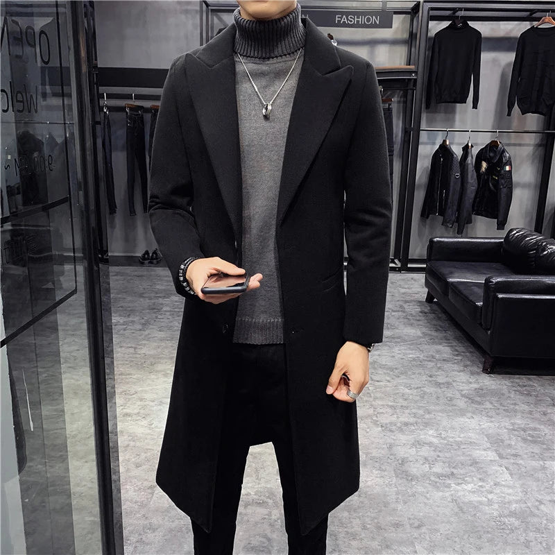 Men's British Slim Fit Trench Wool Coat