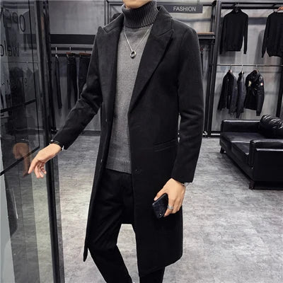 Men's British Slim Fit Trench Wool Coat