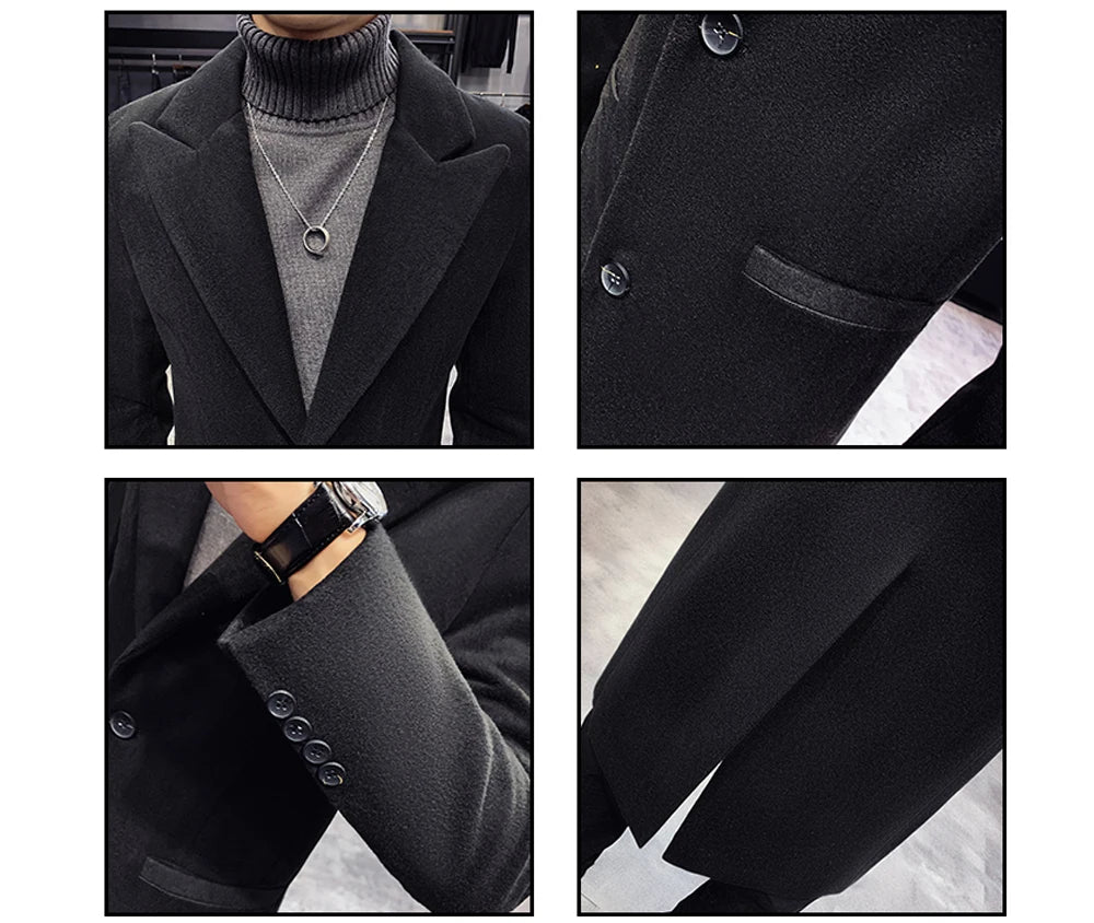 Men's British Slim Fit Trench Wool Coat
