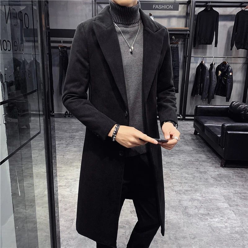 Men's British Slim Fit Trench Wool Coat