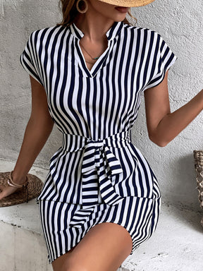 Dress with striped print belt