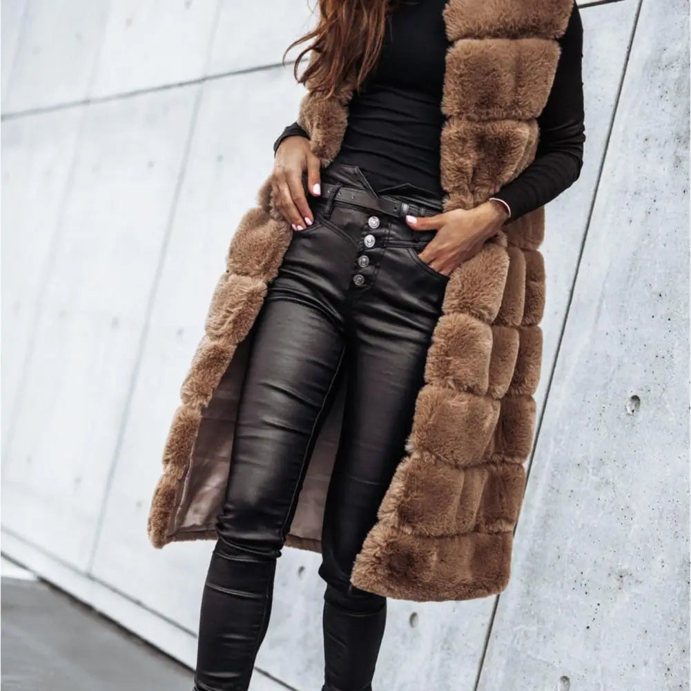 Faux Fur Vest with Horizontal Stripes