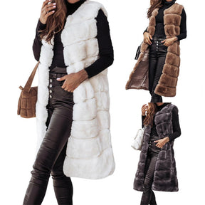 Faux Fur Vest with Horizontal Stripes