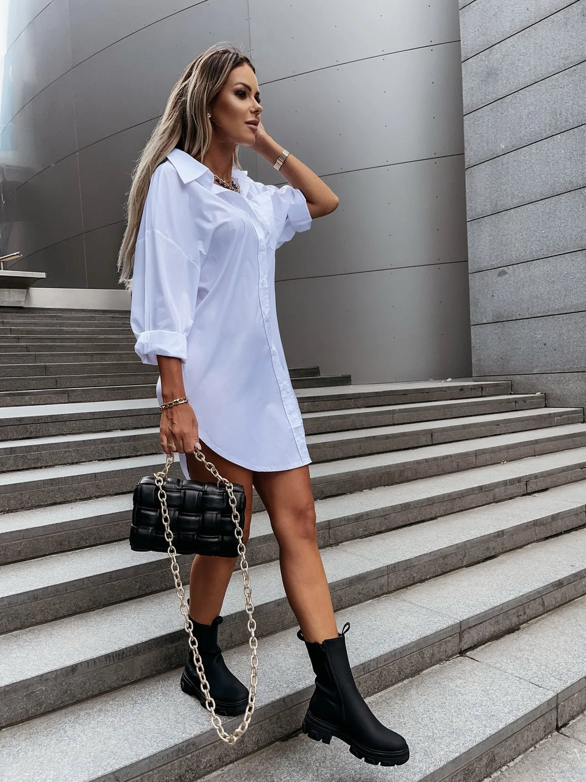 Women's Sexy Lapel Shirt Dress