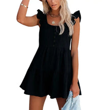 Apollo Women's Dress Solid Color Short Sleeve High Waist