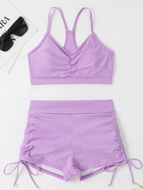 Elegant Women's Swimsuit Set with Cropped Top and High Waist Shorts