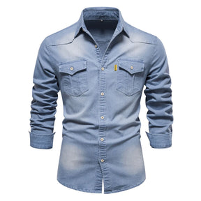 Slim Fit Stretch Long Sleeve Denim Shirt