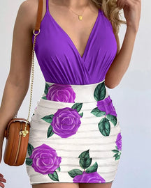Women's Floral Two-Piece Monkey Set