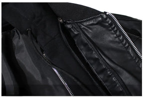 Men's PU Leather Jacket with Cotton Padded Hood