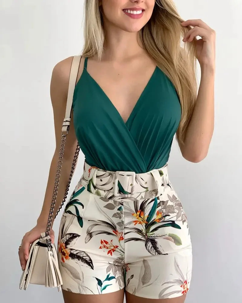 Women's Floral Two-Piece Monkey Set