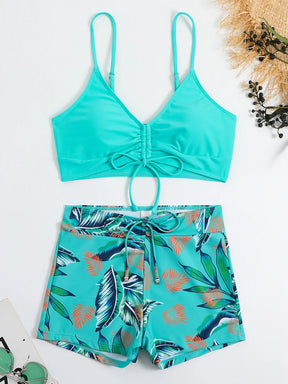Elegant Women's Swimsuit Set with Cropped Top and High Waist Shorts