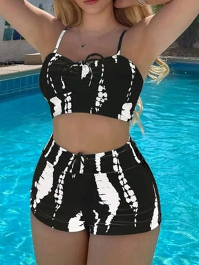 Elegant Women's Swimsuit Set with Cropped Top and High Waist Shorts