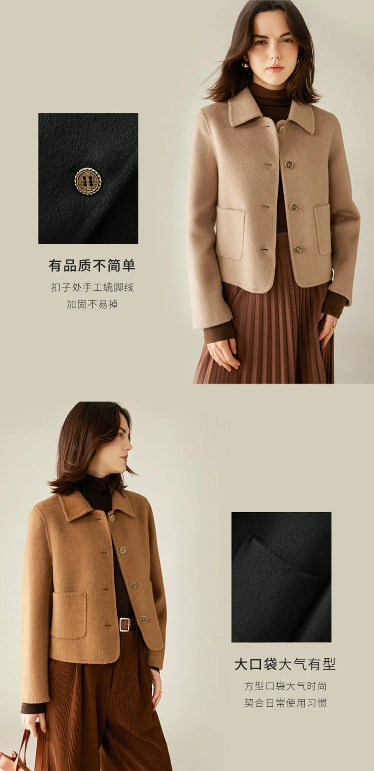 Women's Double-Sided Wool Coat with Buckle Lapel
