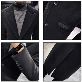 Men's British Slim Fit Trench Wool Coat