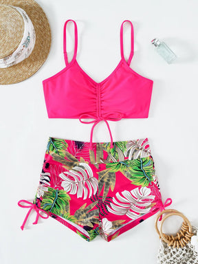 Elegant Women's Swimsuit Set with Cropped Top and High Waist Shorts