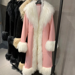 Suede Coat Genuine Sheepskin and Mongfolian Leather