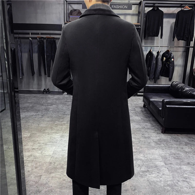 Men's British Slim Fit Trench Wool Coat