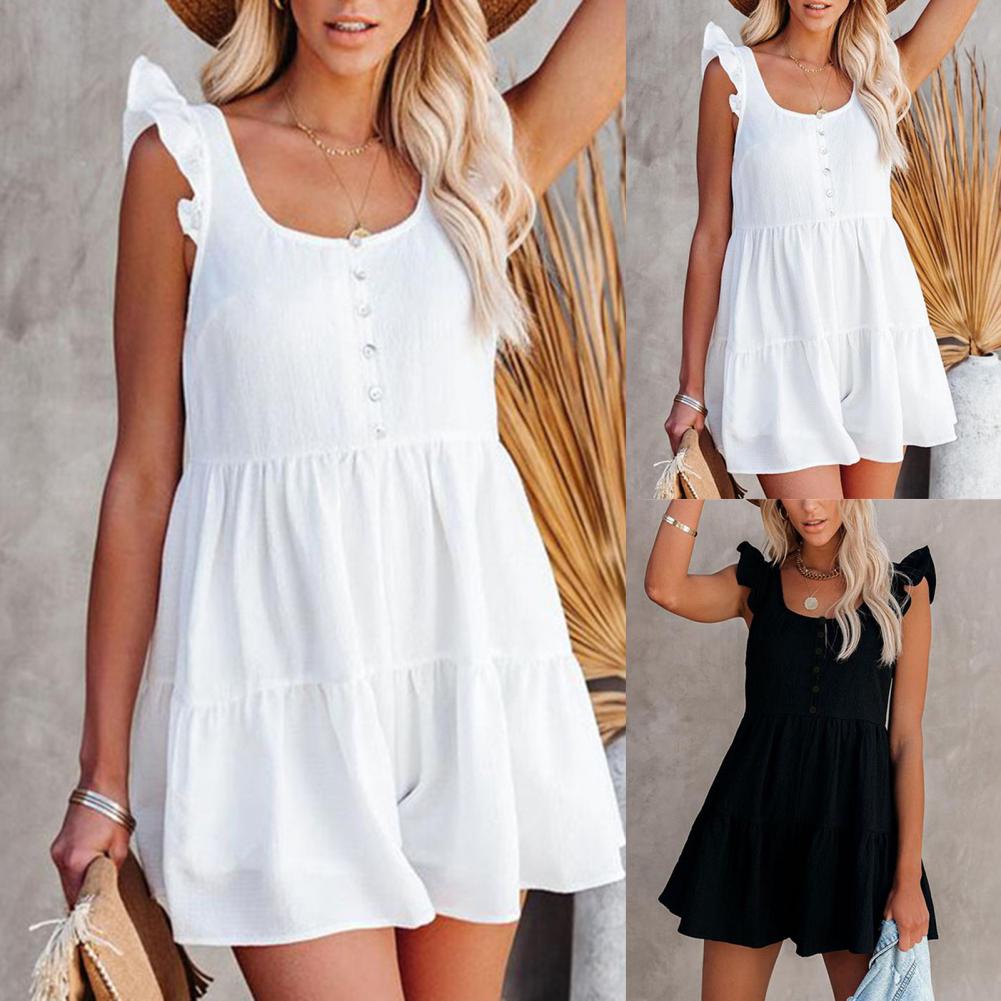 Apollo Women's Dress Solid Color Short Sleeve High Waist