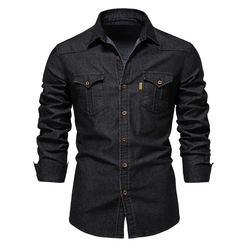 Slim Fit Stretch Long Sleeve Denim Shirt
