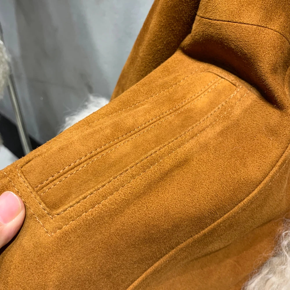 Suede Coat Genuine Sheepskin and Mongfolian Leather