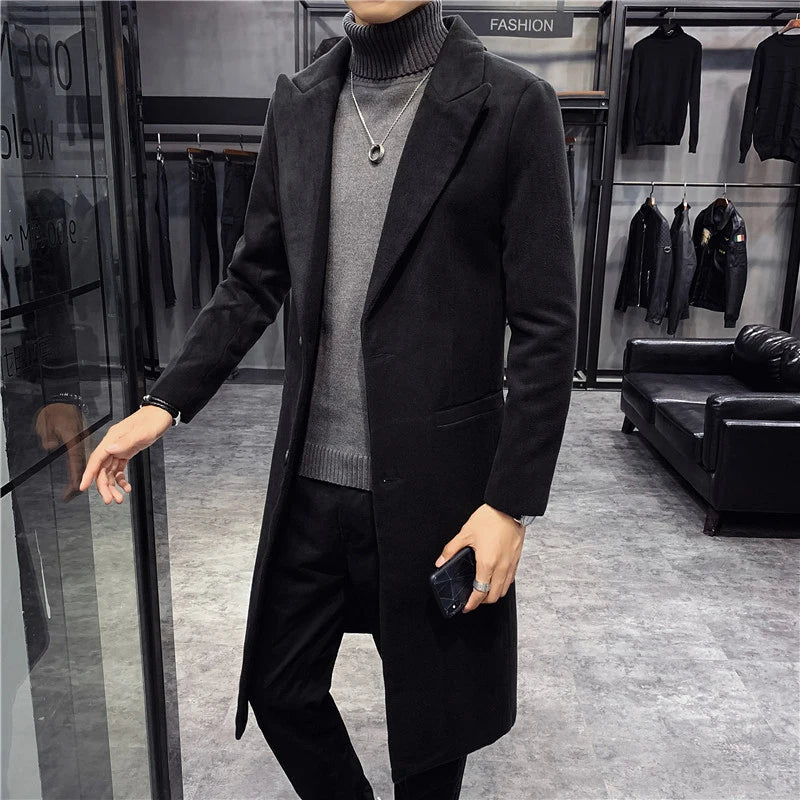 Men's British Slim Fit Trench Wool Coat