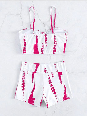 Elegant Women's Swimsuit Set with Cropped Top and High Waist Shorts